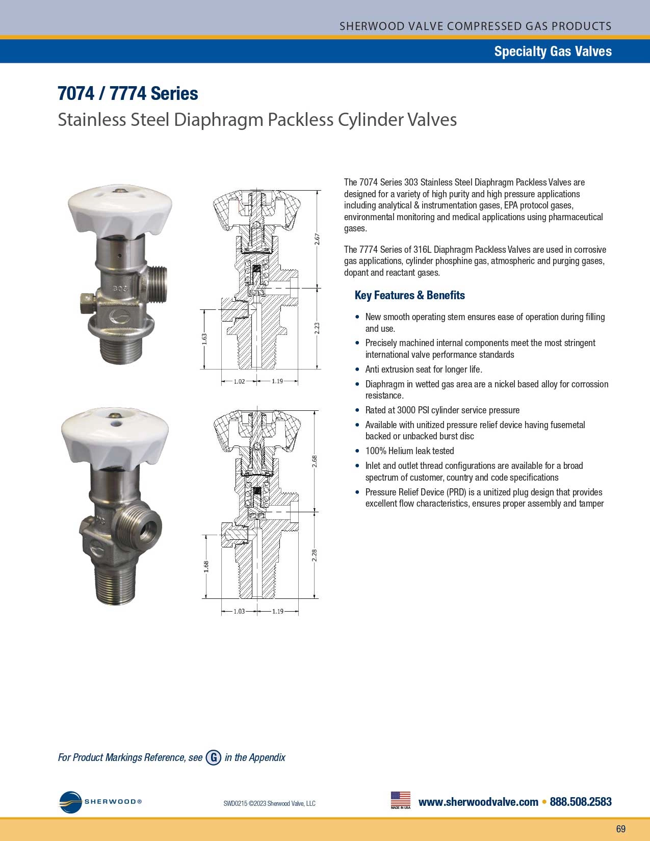 D7 Rib Valves 7000 Series Stainless Steel Diaphragm Packless Cylinder Valves ...